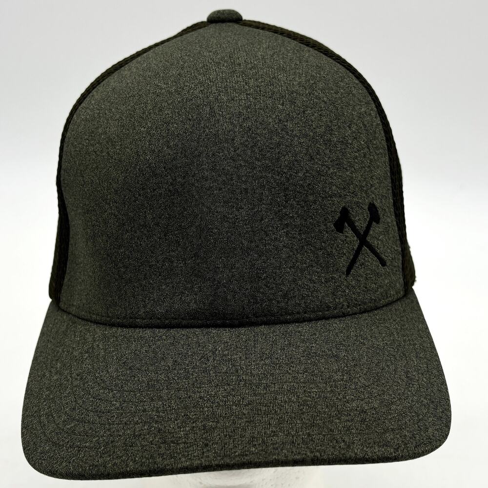 Flexfit Hammer Axe Baseball Hat Mens Medium Meshback Gray Olive Military Cap